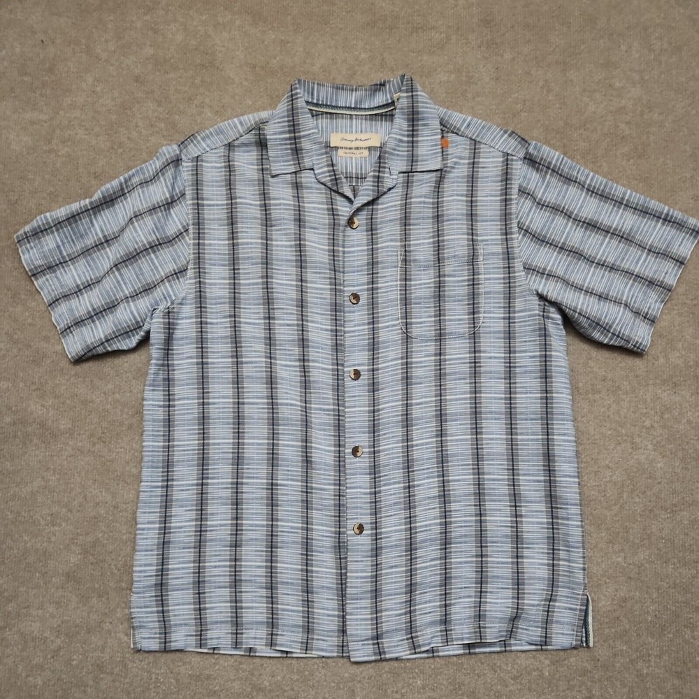 Tommy Bahama Short Sleeve Hawaiian Shirt Mens Medium Blue Silk Cotton Blend